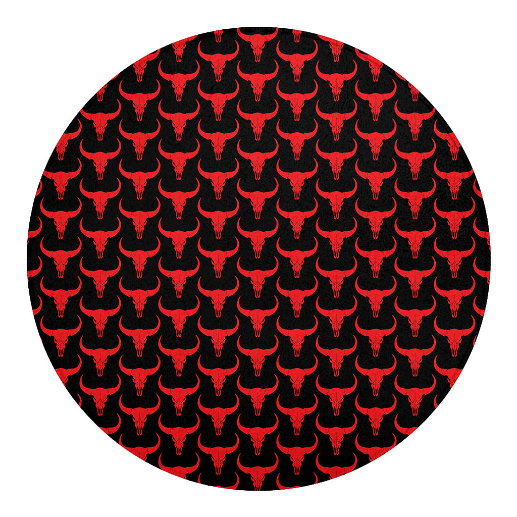 Red And Black Bull Skull Pattern Print Round Blanket