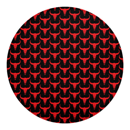 Red And Black Bull Skull Pattern Print Round Blanket