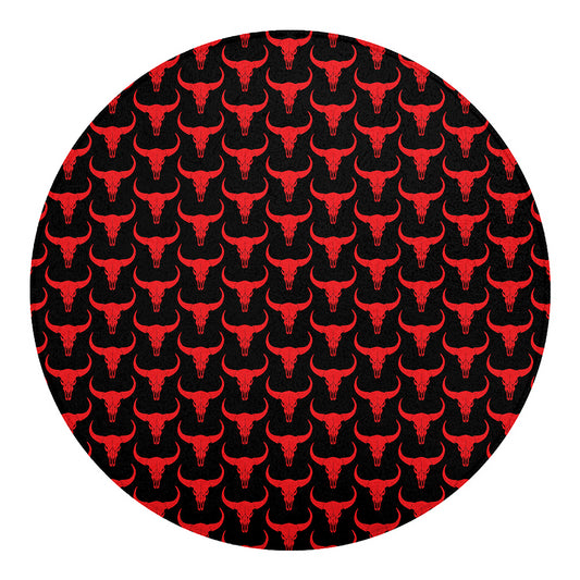 Red And Black Bull Skull Pattern Print Round Blanket