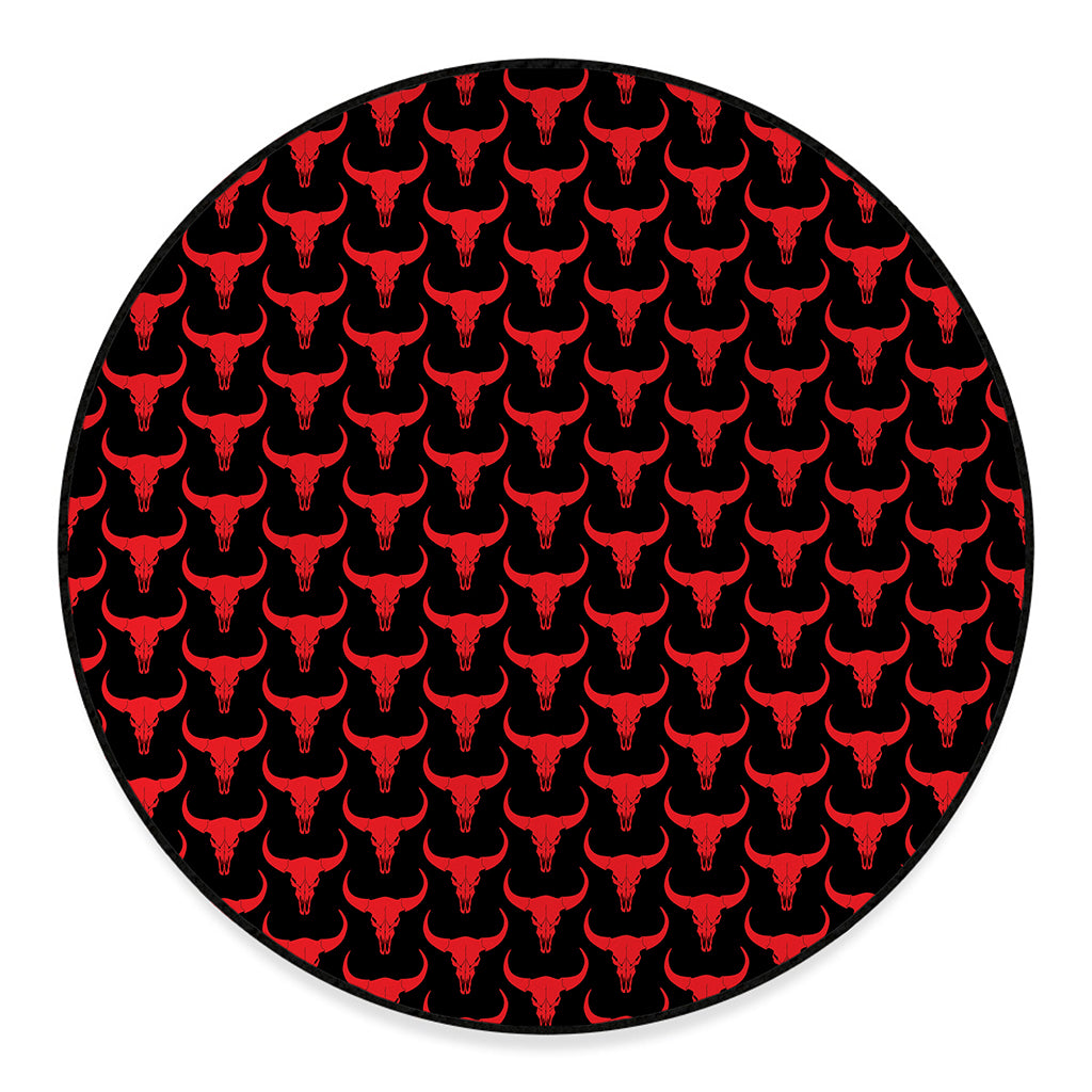 Red And Black Bull Skull Pattern Print Round Floor Mat