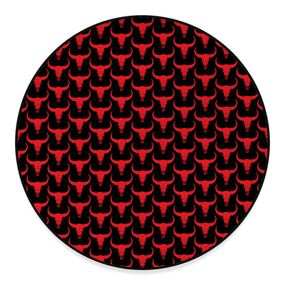 Red And Black Bull Skull Pattern Print Round Floor Mat