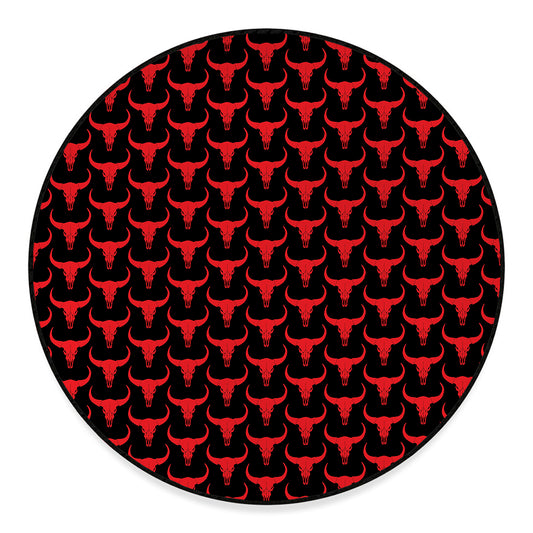 Red And Black Bull Skull Pattern Print Round Floor Mat
