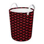 Red And Black Bull Skull Pattern Print Round Laundry Basket