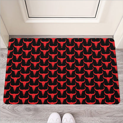 Red And Black Bull Skull Pattern Print Rubber Doormat