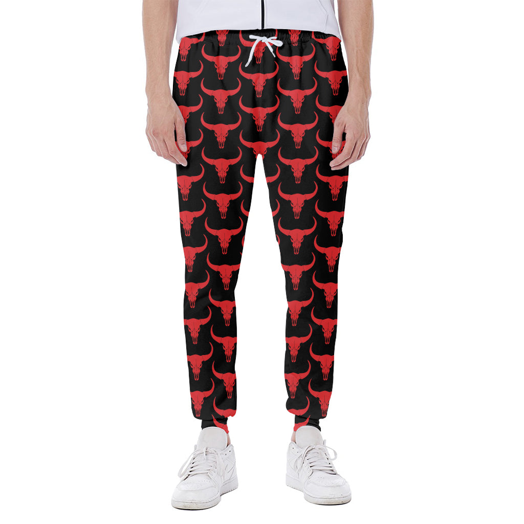 Red And Black Bull Skull Pattern Print Scuba Joggers