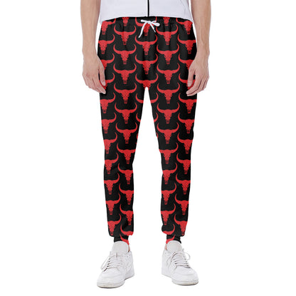 Red And Black Bull Skull Pattern Print Scuba Joggers