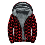 Red And Black Bull Skull Pattern Print Sherpa Lined Zip Up Hoodie