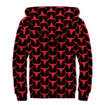 Red And Black Bull Skull Pattern Print Sherpa Lined Zip Up Hoodie