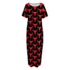 Red And Black Bull Skull Pattern Print Short Sleeve Long Nightdress