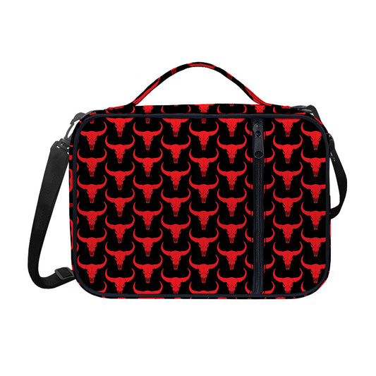 Red And Black Bull Skull Pattern Print Shoulder Strap Bible Bag