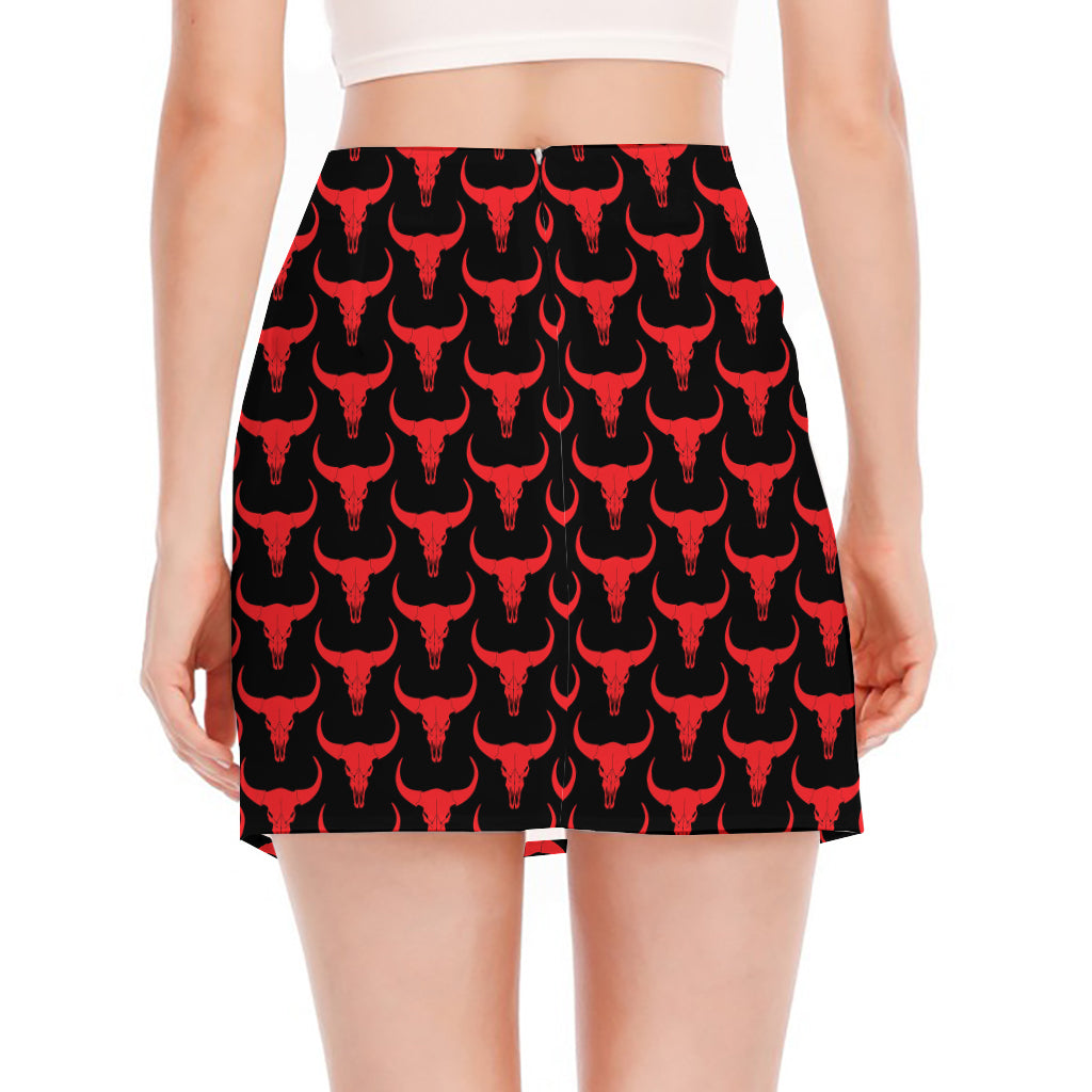 Red And Black Bull Skull Pattern Print Side Slit Mini Skirt