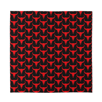 Red And Black Bull Skull Pattern Print Silk Bandana