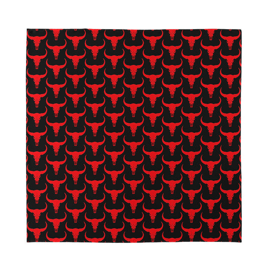 Red And Black Bull Skull Pattern Print Silk Bandana