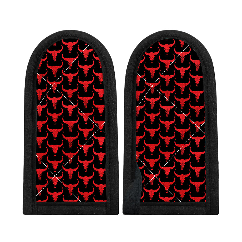 Red And Black Bull Skull Pattern Print Skillet Handle Cover