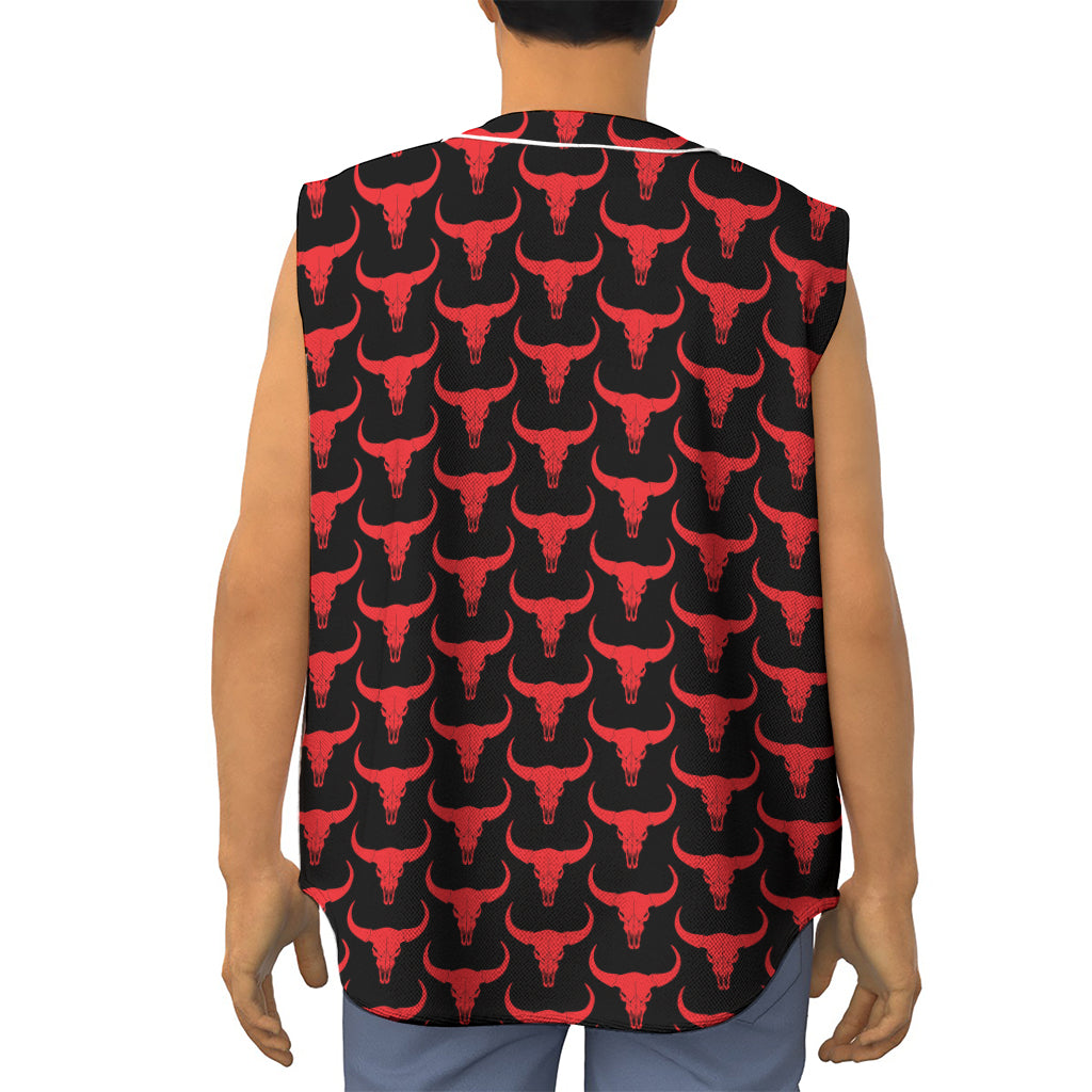 Red And Black Bull Skull Pattern Print Sleeveless Baseball Jersey