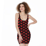 Red And Black Bull Skull Pattern Print Sleeveless Bodycon Dress