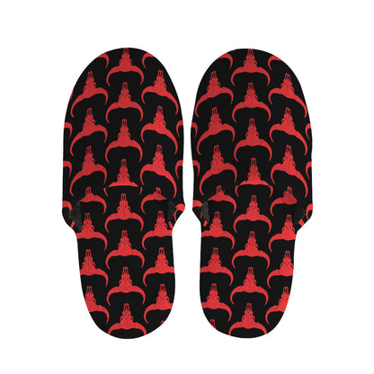 Red And Black Bull Skull Pattern Print Slippers