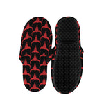Red And Black Bull Skull Pattern Print Slippers