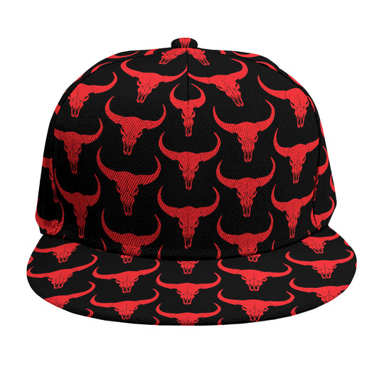 Red And Black Bull Skull Pattern Print Snapback Cap
