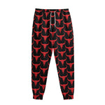Red And Black Bull Skull Pattern Print Sweatpants