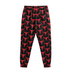 Red And Black Bull Skull Pattern Print Sweatpants