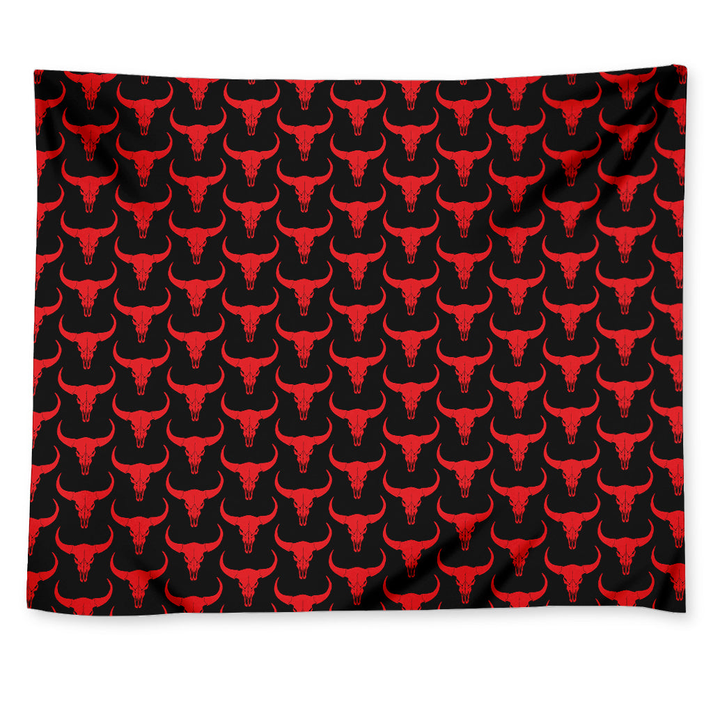 Red And Black Bull Skull Pattern Print Tapestry