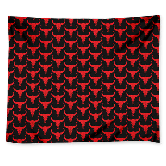Red And Black Bull Skull Pattern Print Tapestry