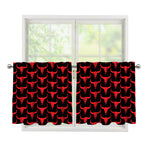 Red And Black Bull Skull Pattern Print Tier Curtains