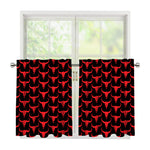Red And Black Bull Skull Pattern Print Tier Curtains