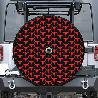 Red And Black Bull Skull Pattern Print Tire Cover With Camera Hole