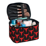 Red And Black Bull Skull Pattern Print Travel Makeup Bag