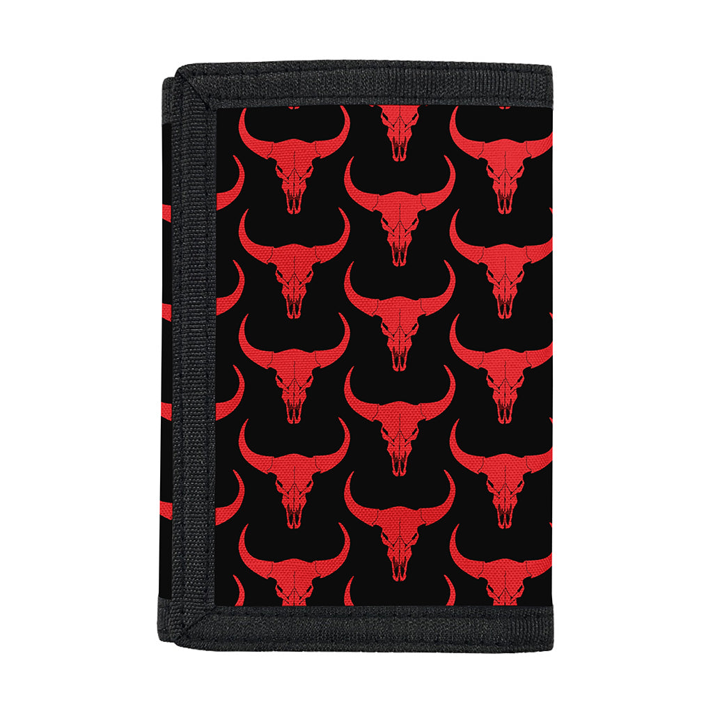 Red And Black Bull Skull Pattern Print Trifold Wallet