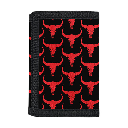 Red And Black Bull Skull Pattern Print Trifold Wallet