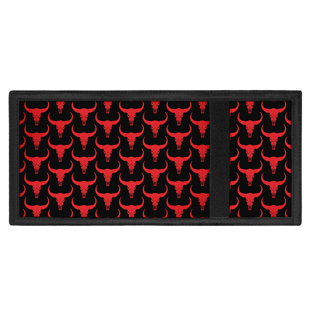 Red And Black Bull Skull Pattern Print Trifold Wallet