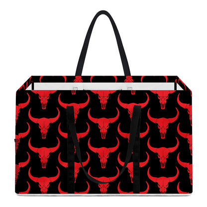 Red And Black Bull Skull Pattern Print Utility Tote Bag