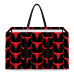 Red And Black Bull Skull Pattern Print Utility Tote Bag