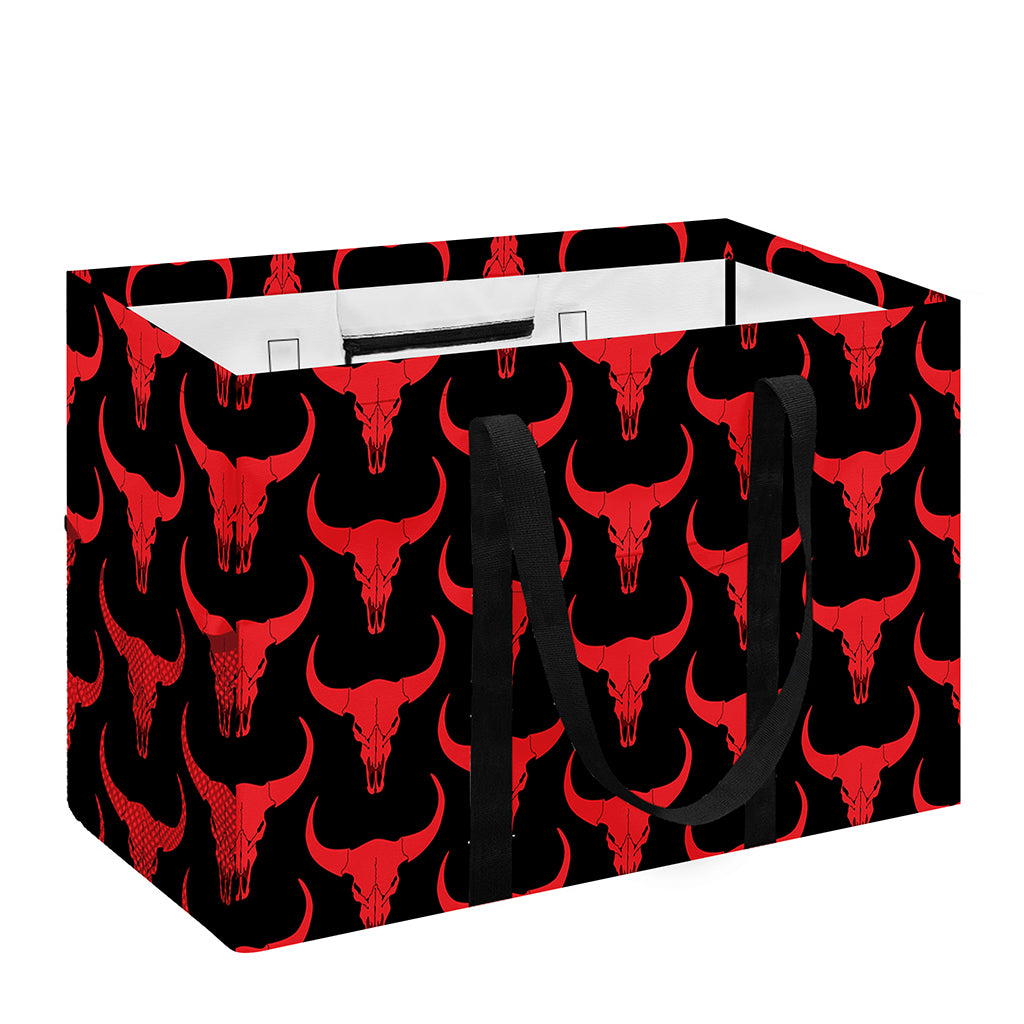 Red And Black Bull Skull Pattern Print Utility Tote Bag