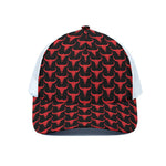 Red And Black Bull Skull Pattern Print White Mesh Trucker Cap