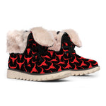 Red And Black Bull Skull Pattern Print Winter Boots
