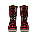 Red And Black Bull Skull Pattern Print Winter Boots