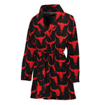 Red And Black Bull Skull Pattern Print Women's Bathrobe