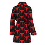 Red And Black Bull Skull Pattern Print Women's Bathrobe