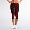 Red And Black Bull Skull Pattern Print Women's Capri Leggings