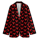 Red And Black Bull Skull Pattern Print Women's Cotton Blazer