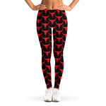 Red And Black Bull Skull Pattern Print Women's Leggings