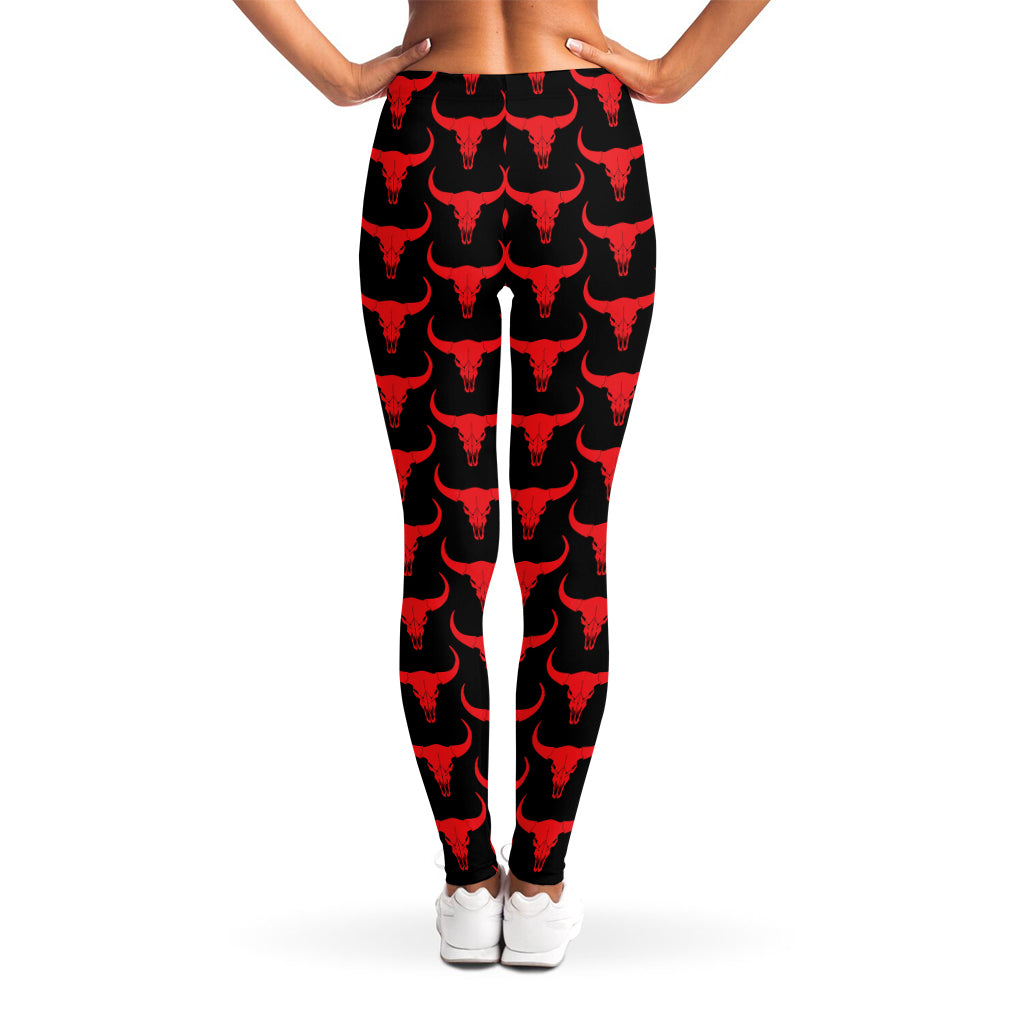 Red And Black Bull Skull Pattern Print Women's Leggings