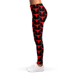 Red And Black Bull Skull Pattern Print Women's Leggings