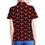 Red And Black Bull Skull Pattern Print Women's Polo Shirt