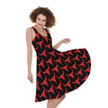 Red And Black Bull Skull Pattern Print Sleeveless Knee Length Dress