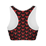 Red And Black Bull Skull Pattern Print Women's Sports Bra